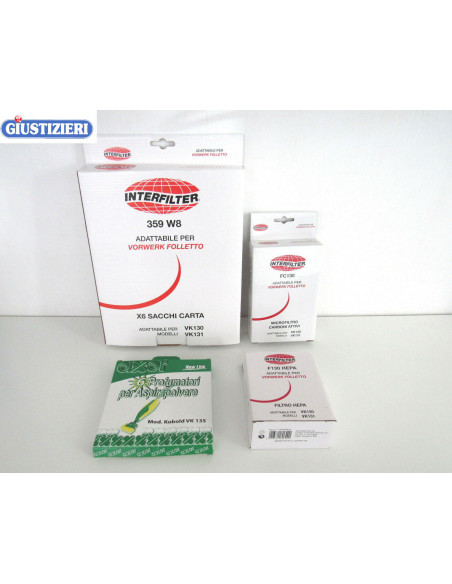 kit per vk130-131 interfilter sacchetti+filtro hepa+filtro ai carboni + profumi