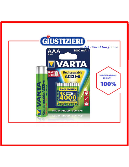 set 4 pile alcaline ricaricabili aaa varta