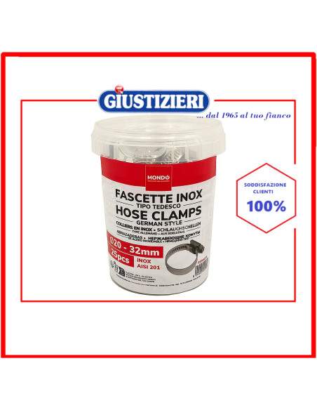 set 25 fascette inox ø 20 - 32 mm mondo