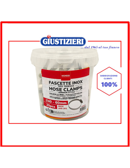 set 20 fascette inox ø 40 - 60 mm mondo