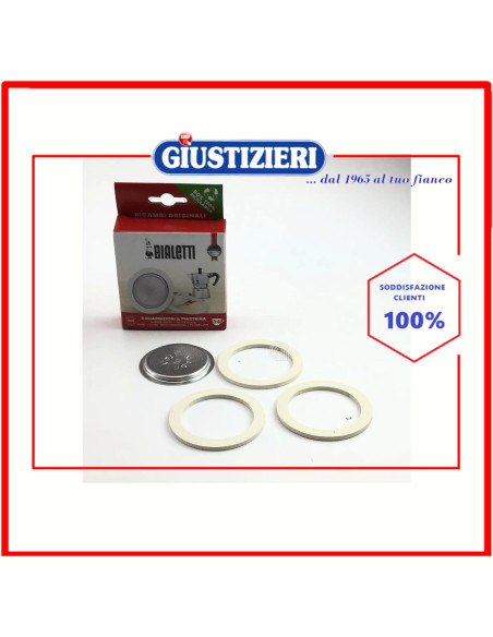 kit 3 guarnizioni e piastrina 3/4 tazze moka originale caffettiera bialetti
