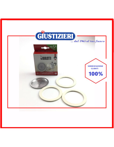kit 3 guarnizioni e piastrina 6 tazze moka originale caffettiera bialetti