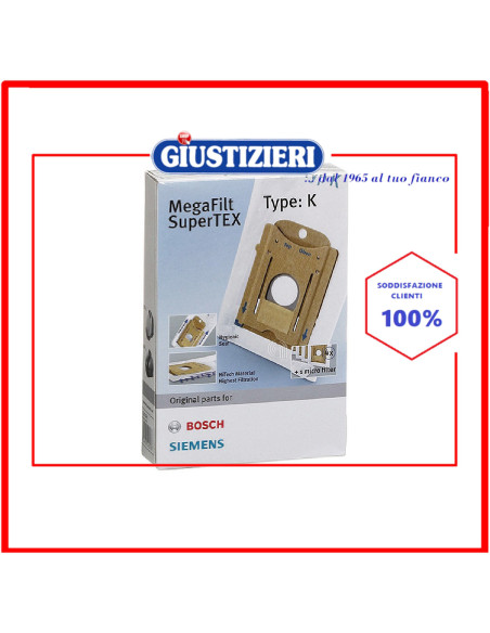 set 4 sacchetti con 1 filtro type k originale aspirapolvere bosch