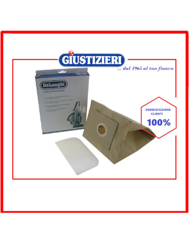 set 5 sacchetti con 1 filtro originale aspirapolvere de longhi