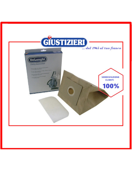 set 5 sacchetti con 1 filtro originale aspirapolvere de longhi