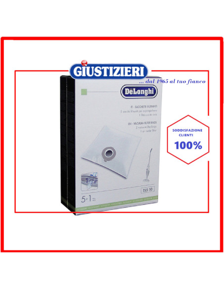 set 5 sacchetti con 1 filtro originale aspirapolvere de longhi