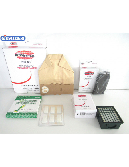 kit per vk130-131 interfilter sacchetti+filtro hepa+filtro ai carboni + profumi