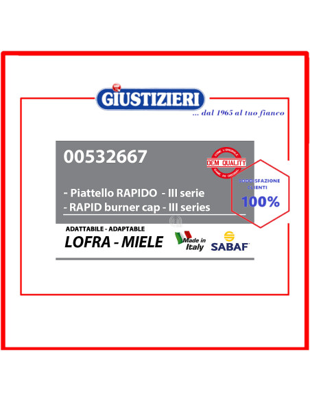 piattello rapido 3° serie lofra compatibile con piano cottura lofra